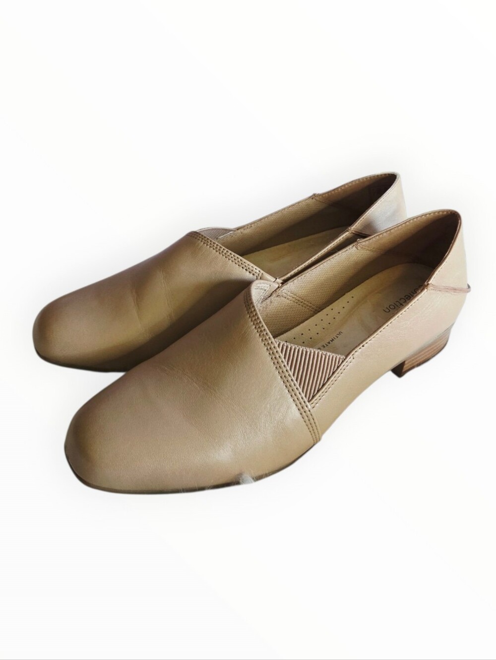 Clarks Leather 10 Slip-On Loafers in Beige